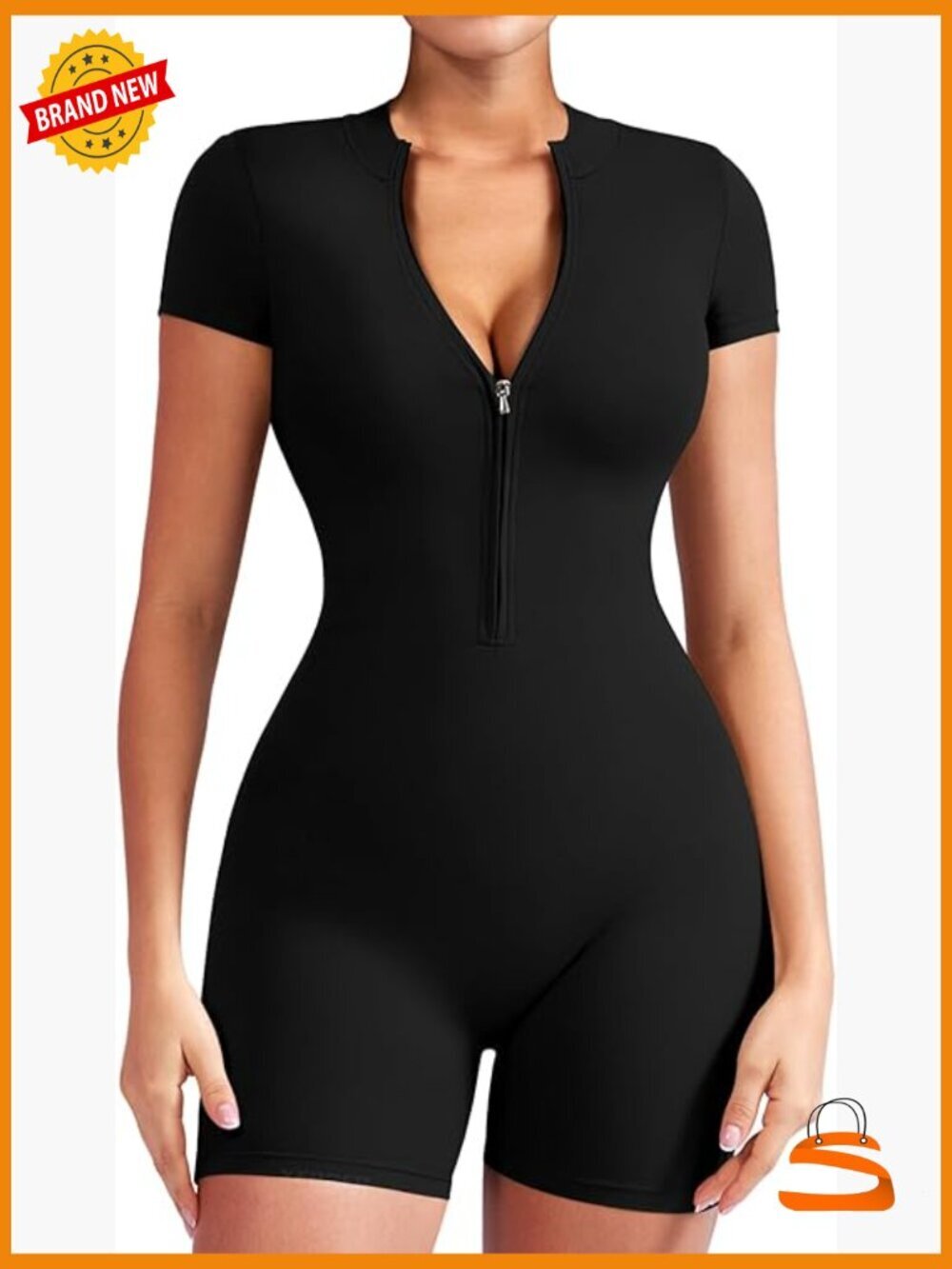 Large Nylon Jumpsuit with Zipper, Short Sleeves, and Compression Fit